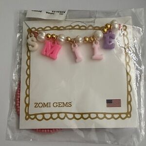 SMILE Letter Charm Bracelet - Pink, Purple, Gold & Pearl